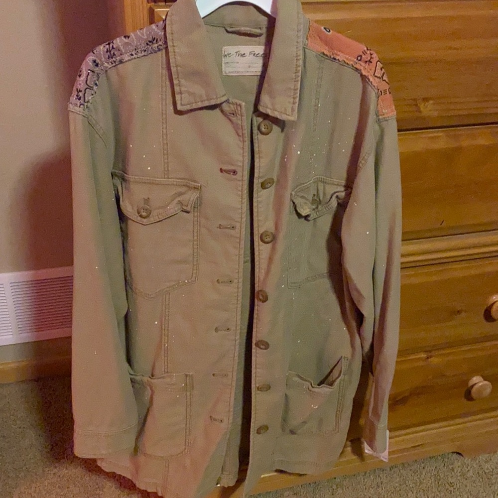 Free People Army Jacket with design.